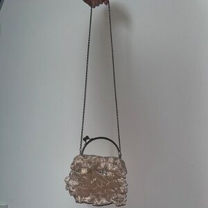 Elegant Ruffled Shoulder Bag in Gold